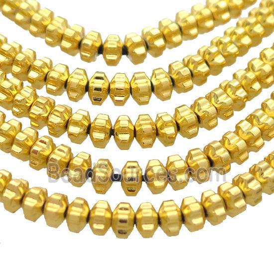 Hematite Beads Flower Shiny Gold Plated