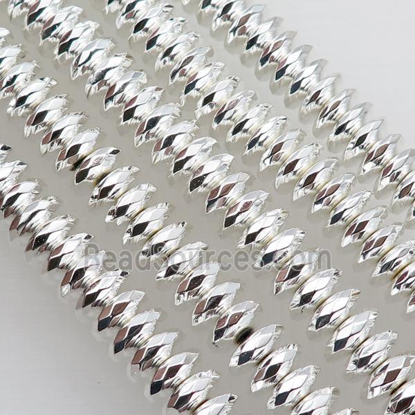 Hematite Beads Faceted Rondelle Shiny Silver