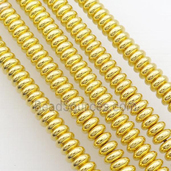 Hematite Beads Rondelle Shiny Gold