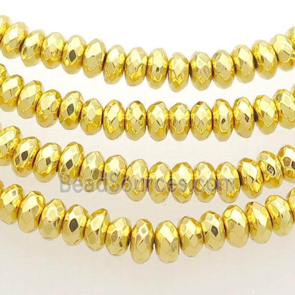 Hematite Beads Faceted Rondelle Shiny Gold