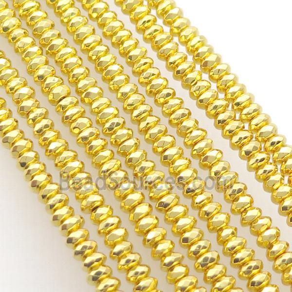 Hematite Beads Faceted Rondelle Shiny Gold