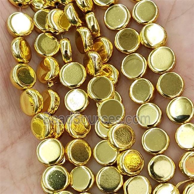 Hematite Beads Circle Shiny Gold