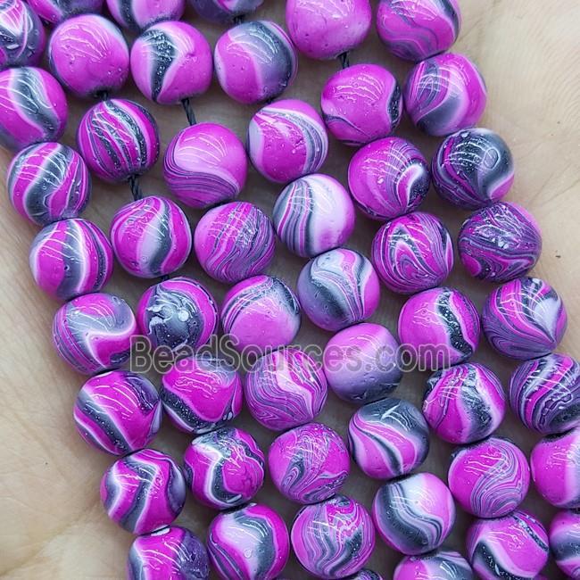 Hematite Beads Round Hotpink Lacquered