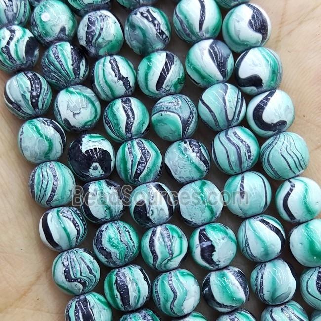 Hematite Beads Round Green Lacquered