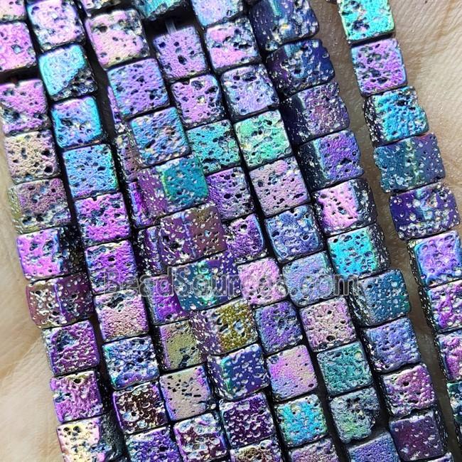 Hematite Cube Beads Rainbow Electroplated