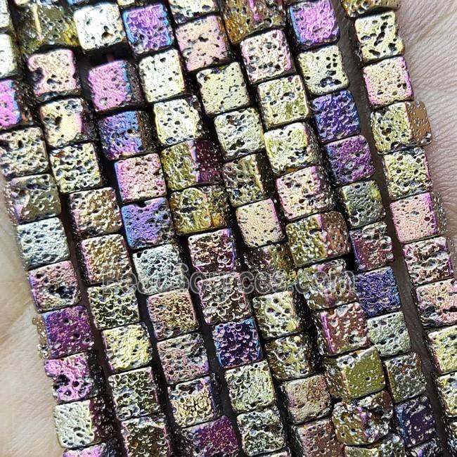 Hematite Cube Beads Multicolor Electroplated