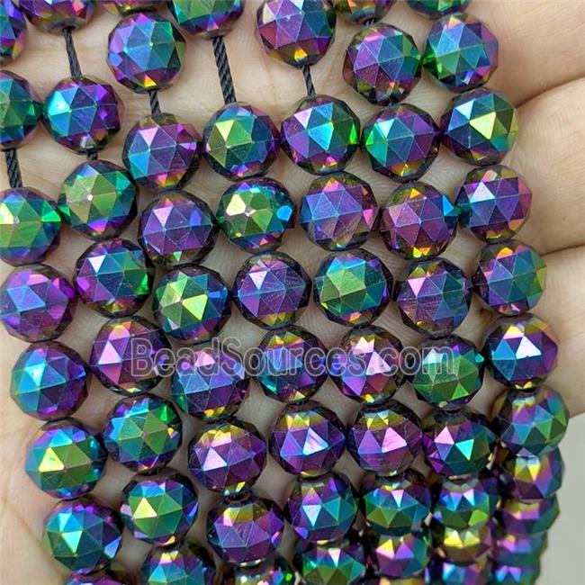 Hematite Beads Cut Round Rainbow Electroplated