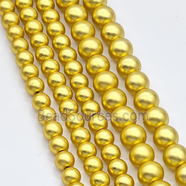 Hematite Beads Round Matte Gold Plated