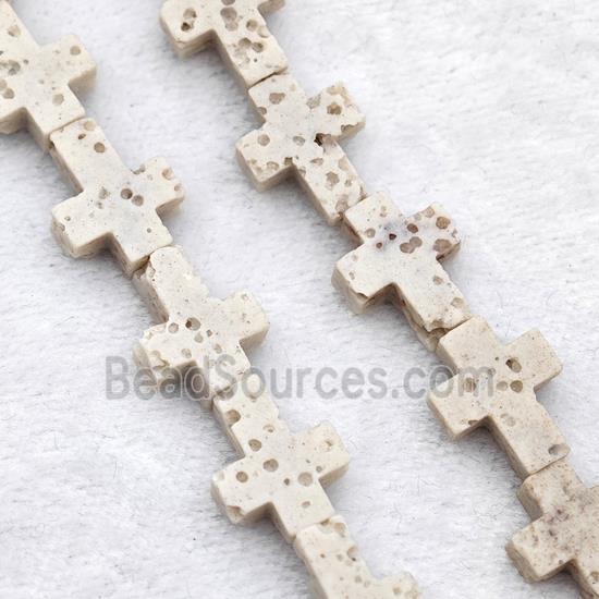 White Lava Cross Beads