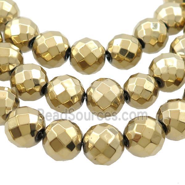 Hematite Beads Faceted Round Gold Plated