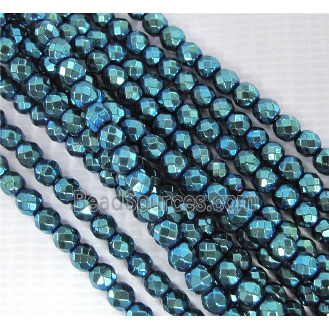 Hematite beads, no-Magnetic, faceted round, blue electroplated