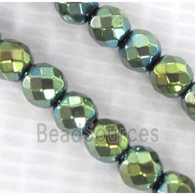 Hematite beads, no-Magnetic, faceted round, green electroplated