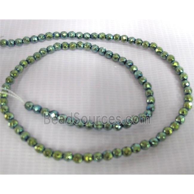 Hematite beads, no-Magnetic, faceted round, green electroplated