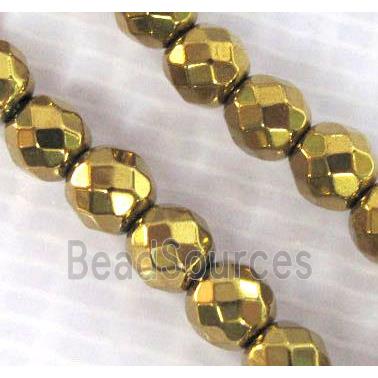 gold plated Hematite beads, no-Magnetic, faceted round