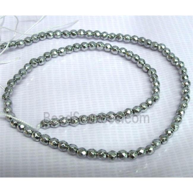 silver plated Hematite beads, no-Magnetic, faceted round