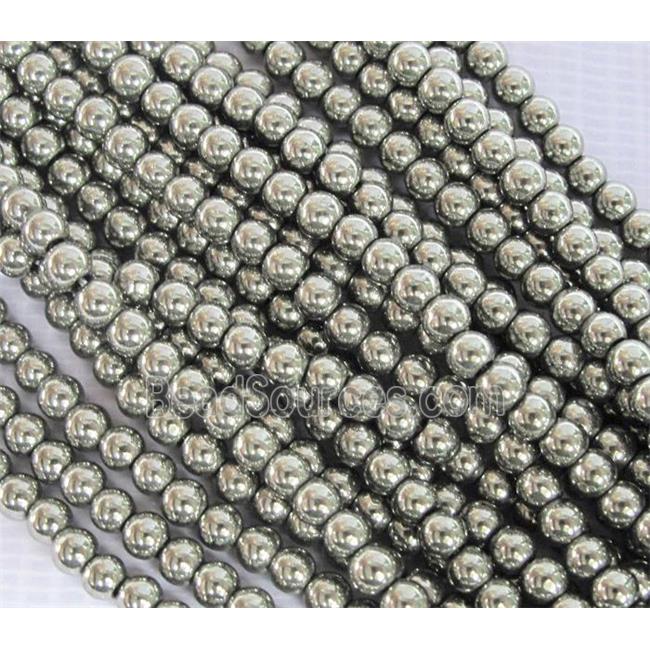 round Hematite beads, no-Magnetic, platinum electroplated