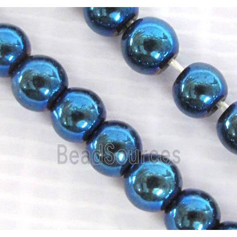 Hematite bead, no-Magnetic, blue electroplated, round