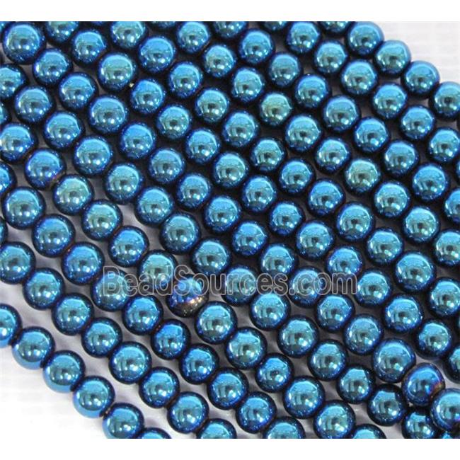 Hematite bead, no-Magnetic, blue electroplated, round