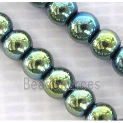 Hematite beads, no-Magnetic, green electroplated, round