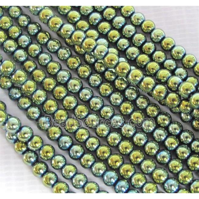 Hematite beads, no-Magnetic, green electroplated, round