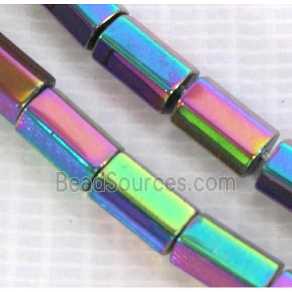 Hematite beads, faceted-tube, no-Magnetic, rainbow electroplated