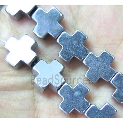 cross Hematite beads, no-Magnetic, platinum plated