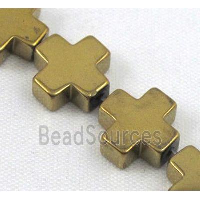 cross Hematite beads, no-Magnetic, gold plated