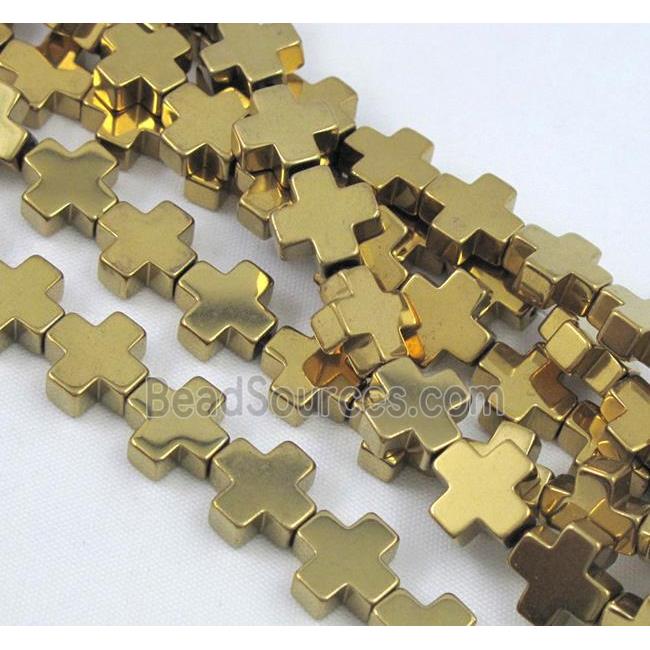 cross Hematite beads, no-Magnetic, gold plated