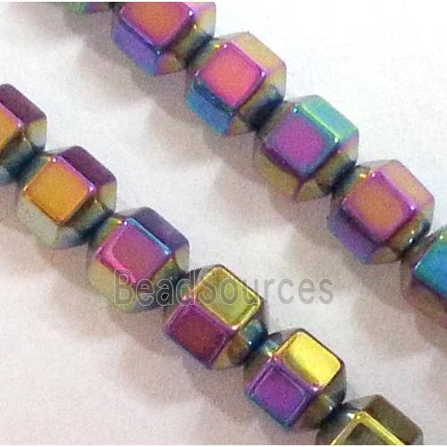 rainbow Hematite beads, no-Magnetic, faceted round, 18 face