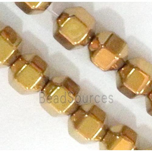 Hematite beads, no-Magnetic, faceted round, 18 face, gold plated