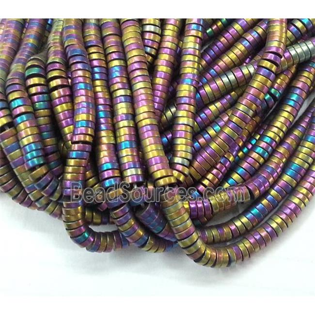 matte Hematite disc heishi beads, no-Magnetic, rainbow electroplated