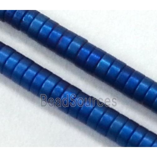 Hematite disc beads, heishi, no-Magnetic, matte, blue electroplated