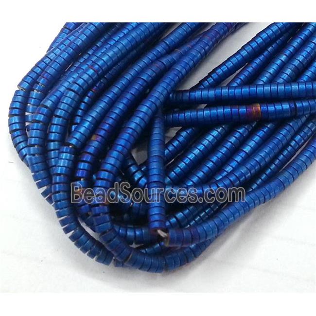 Hematite disc beads, heishi, no-Magnetic, matte, blue electroplated