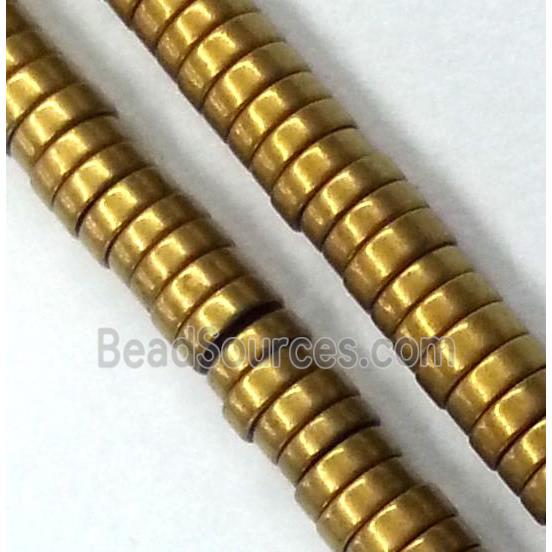 matte Hematite heishi beads, no-Magnetic, disc, gold electroplated