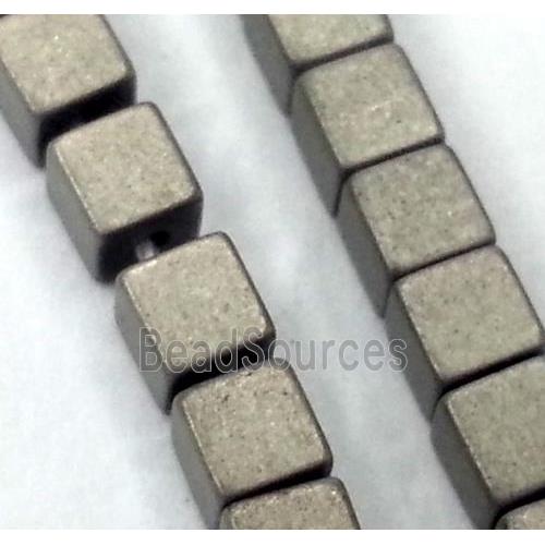 Hematite cube beads, no-Magnetic, matte, gray electroplated