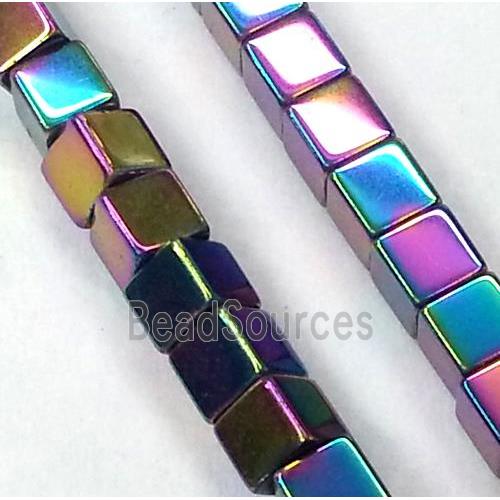 Hematite beads, no-Magnetic, cube, rainbow electroplated