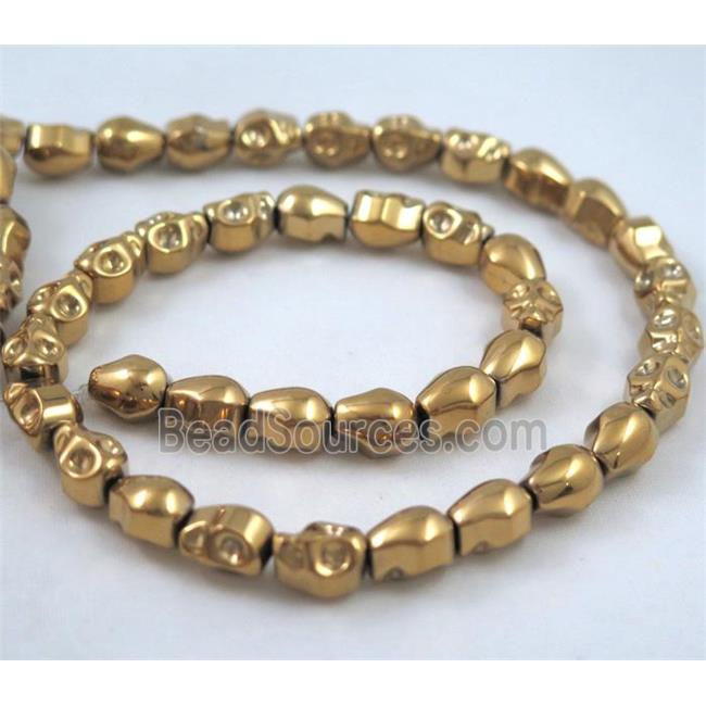 Hematite skull beads, no-magnetic, gold plated