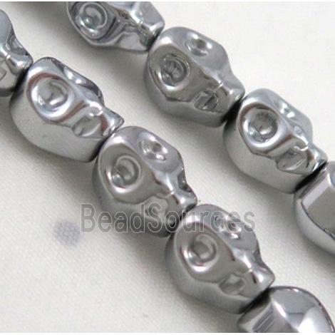 Hematite beads, no-magnetic, skull, silver plated