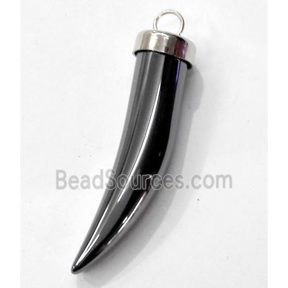 black hematite horn pendant, platinum plated, no-magnetic