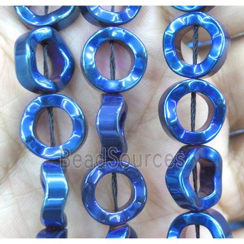 Hematite beads, ring, no-Magnetic, blue electroplated