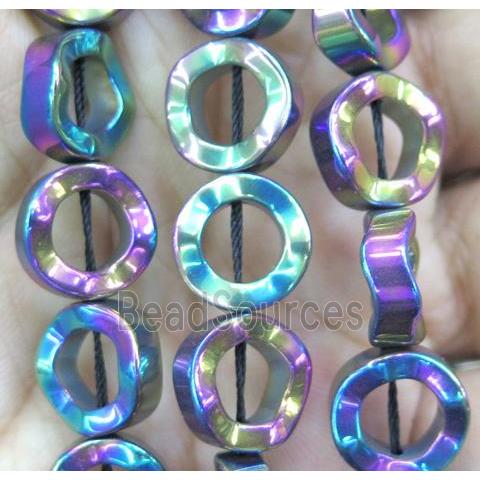 Hematite bead, ring, no-Magnetic, rainbow electroplated