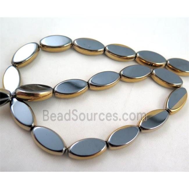 Hematite bead, oval, gold electroplated