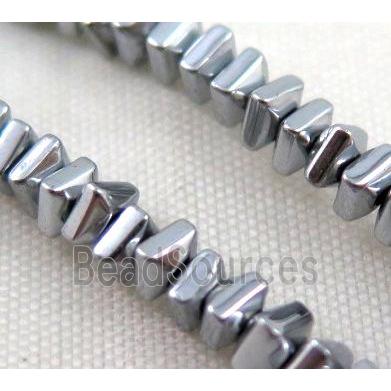 Hematite bead, square, platinum electroplated