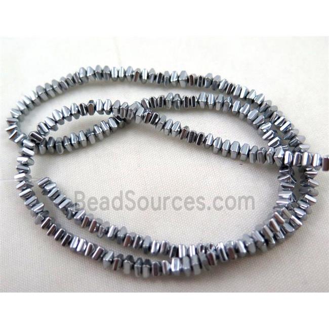 Hematite bead, square, platinum electroplated