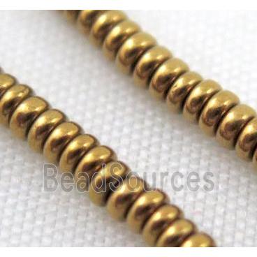 Hematite bead, rondelle, gold electroplated