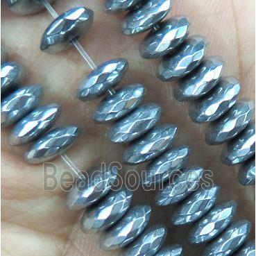 faceted Hematite disc heishi bead, silver electroplated