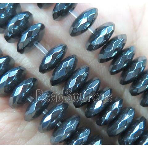black Hematite heishi beads, faceted rondelle, no-Magnetic