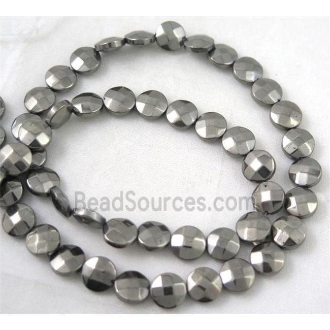 hematite bead, no-magnetic, faceted flat round