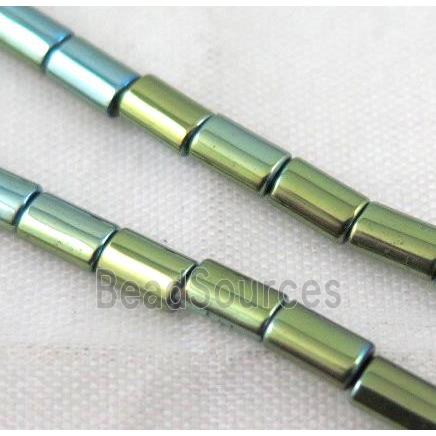 hematite tube beads, green electroplated