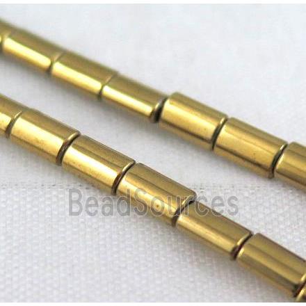 hematite tube beads, golden electroplated